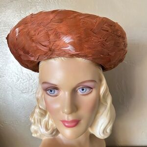 REFINED 1960s' HAT COVERED IN RUST COLORED FEATHERS